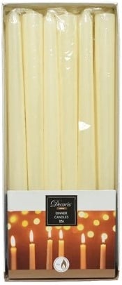 [A-027278] Kaarsen Dinner Wax Ivory 25 cm Ø2,15 doos 12 stuks