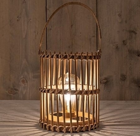 [A-027495] Solar Lantern Windlicht Bamboe Naturel Anna's Collection met retro lamp 17x22 cm per stuk