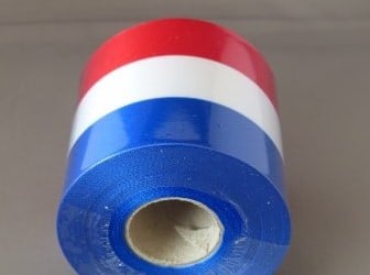 [A-010953] Bedrukt lint Rood wit blauw Nederlandse vlag met Gouden opdruk 70 mm