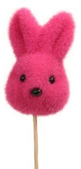 [A-025296] Bijsteker Konijn haasje kop Pink 5x7.5 cm +30 cm stok pak 6 stuks