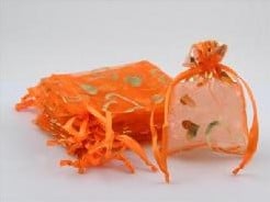 [A-007399] Cadeauzakje giftbag Organza Golden Heart Oranje Goud 7x9 cm