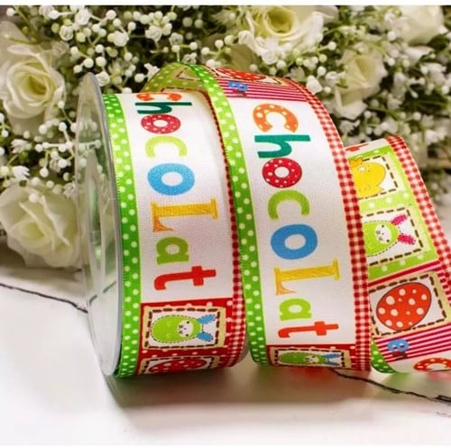 [A-027421] Lint met draad Vrolijk Easter Chocolat 40 mm x 20 m rol