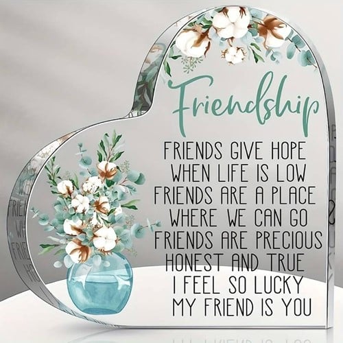 [A-025887] Hart van Epoxy met Bloem en decoratie Friendship 10*1 cm Persoonlijk aandenken