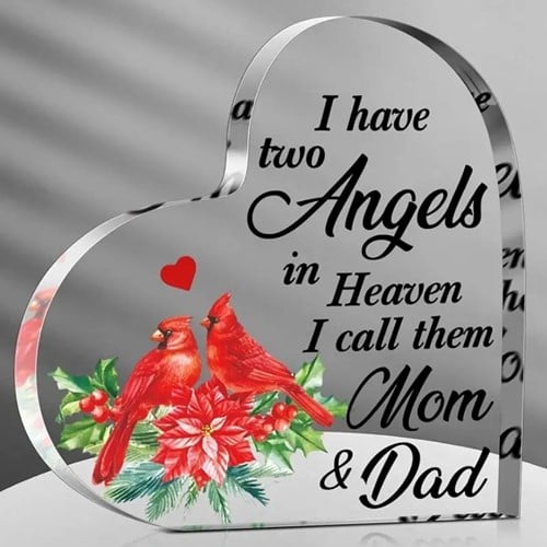 [A-025968] Hart van Epoxy met vogels I have 2 Angels in Heaven, Mom and Dad 10*1 cm Persoonlijk aandenken