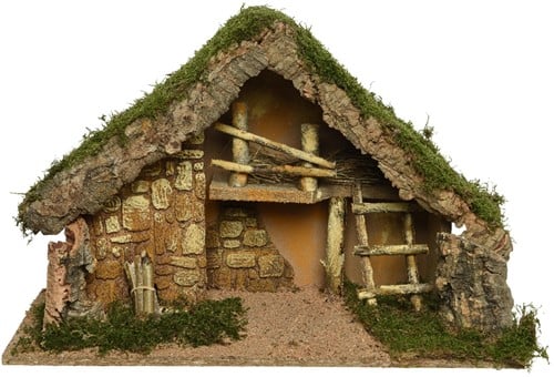 [A-027164] Kerststal MDF groot met schors en mos 50x22x31 cm per stuk