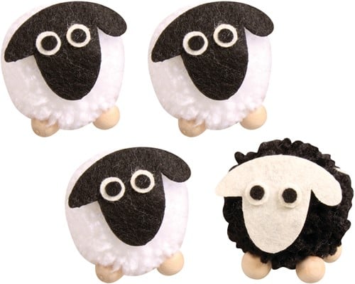 [A-010788] Pompon schaap hanger 5 cm doos 4 stuks wit en zwart