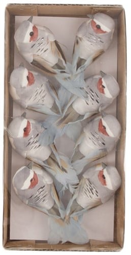 [A-022756] Vogeltjes op clip Wit Bruin Grijs 8x3,5x3,5 cm 8 stuks