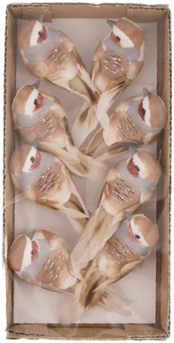 [A-022759] Vogeltjes op clip Lichtbruin 8x3,5x3,5 cm 8 stuks