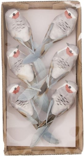 [A-022763] Vogeltjes op clip Lichtgrijs 12,5x3,5x3,5 cm 6 stuks