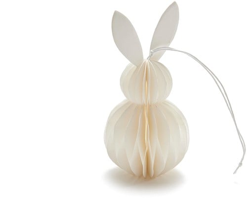 [A-025524] Paashaas Konijntje Honeycomb hanger Wit 6x12 cm