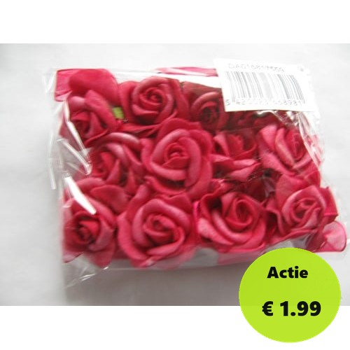 [A-009332] Mini Foam Roos Fuchsia Zelfklevend 2 cm Pak