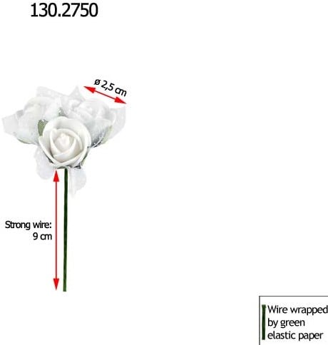 [A-012663] Mini Foam Roos met Tule Wit 2 cm Bulk Pak 96×3 roosjes = 288 stuks