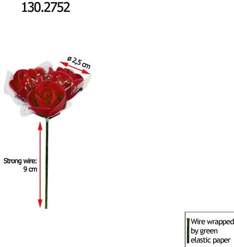 [A-012664] Mini Foam Roos met Tule Rood 2 cm Bulk Pak 96×3 roosjes = 288 stuks