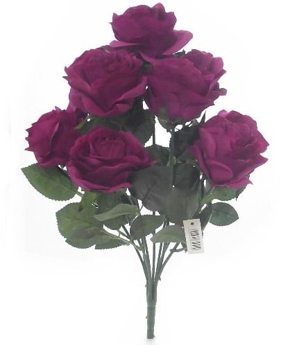 [A-013323] Zijden Rozen Beauty Dark Pink 9 knoppen Boeket 45 cm