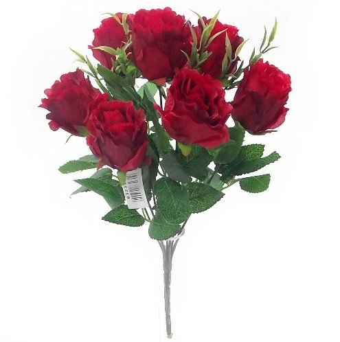 [A-014586] Zijden Roos Sweety Crinkled Rosebud Bush With Grass Rood per stuk