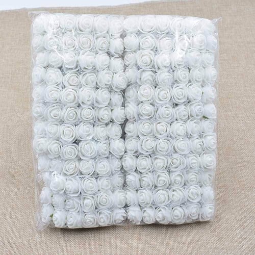 [A-015273] Mini Foam Roos met Tule Spierwit 2 cm Bulk Pak 144 stuks