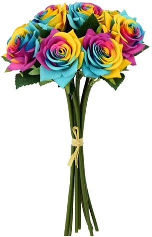 [A-024474] Zijden Roos Regenboog Fresh Touch Diamond Bundel 35 cm