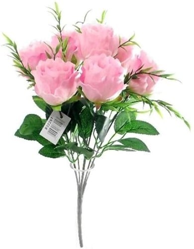 [A-025516] Roos Crinkled Rosebud Bush Roze met Grass boeket