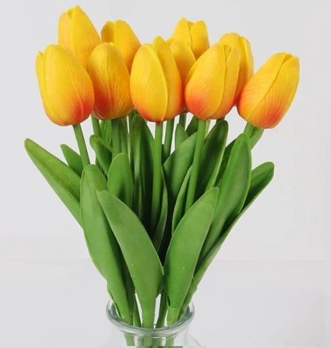 [A-025628] Tulpen Geel Oranje Real Touch Foam 33 cm Bundel ca. 10 stuks