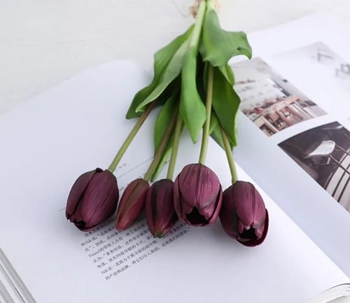 [A-025632] Tulpen Real Touch Luxe Siliconen Latex Dark Purple 33 cm Bundel ca. 5 stuks