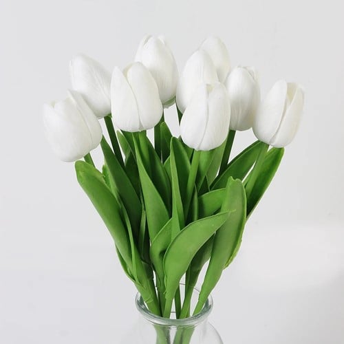 [A-025674] Tulpen Wit Real Touch Foam 33 cm Bundel ca. 10 stuks