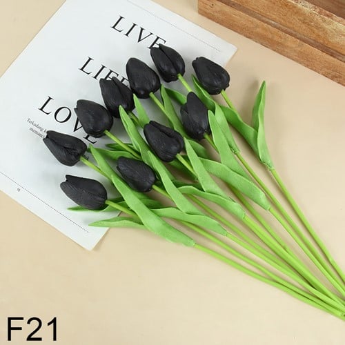 [A-025813] Tulpen Zwart Real Touch Foam 33 cm Bundel ca. 10 stuks