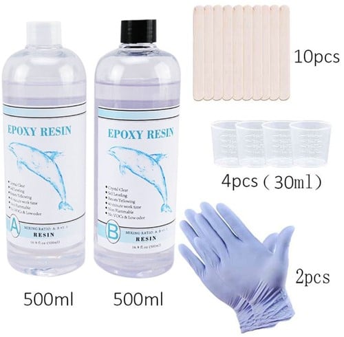 [A-024161] Epoxy giethars kit met maatbekers, roerstaafjes en siliconen handschoenen 1:1 clear epoxy resin crystal clear art resin