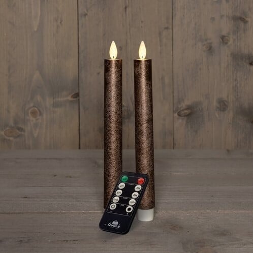 [A-027235] LEDkaars 3D Flame Candle Rustiek Brons Anna's Collection met afstandsbediening D 2,5 H 23 cm 2 stuks