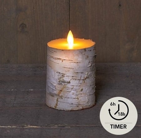 [A-027499] LEDkaars Berkenschors Wit 3D Flame Moving Flame Anna's Collection met timer 7,5x10 cm per stuk