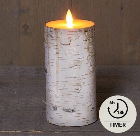 [A-027500] LEDkaars Berkenschors Wit 3D Flame Moving Flame Anna's Collection met timer 7,5x15 cm per stuk