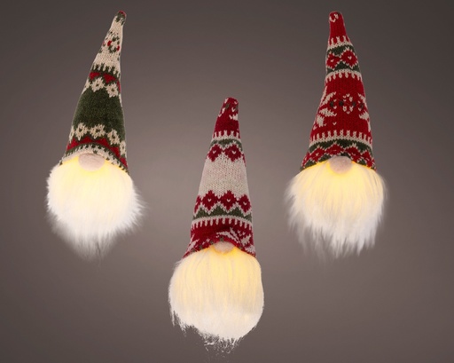 [A-027654] LED Gnoom, Santa 20 cm, warm wit, batterij en timer, voor binnen, Lumineo Set van 3
