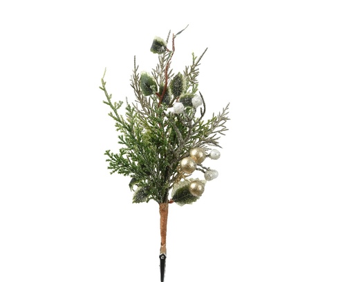 [A-027661] Kersthanger Steker Wintergroen Champagne Balletjes 25 cm Per Stuk