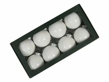 [A-027726] Kerstballen Glas Wit Opaal 8 cm Set van 8