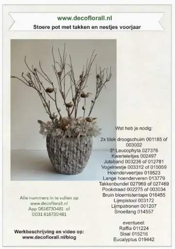 [A-027971] Stoere pot met takken en nestjes voorjaar Stel zelf je pakket samen