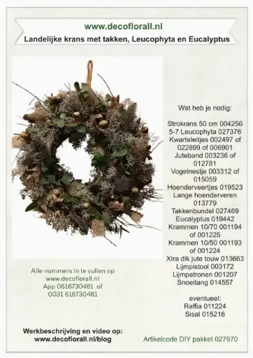 [A-027970] Landelijke krans met takken Leucophyta en Eucalyptus Stel zelf je pakket samen 