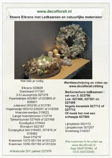 [A-027976] Stoere Eikrans met ledkaarsen en natuurlijke materialen Stel zelf je pakket samen 